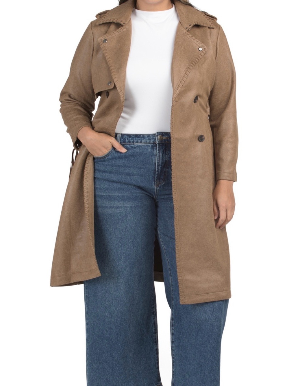 ✨Avec Les Filles Tan Double-Breasted Faux Suede Trench Coat Size 1X NWT
